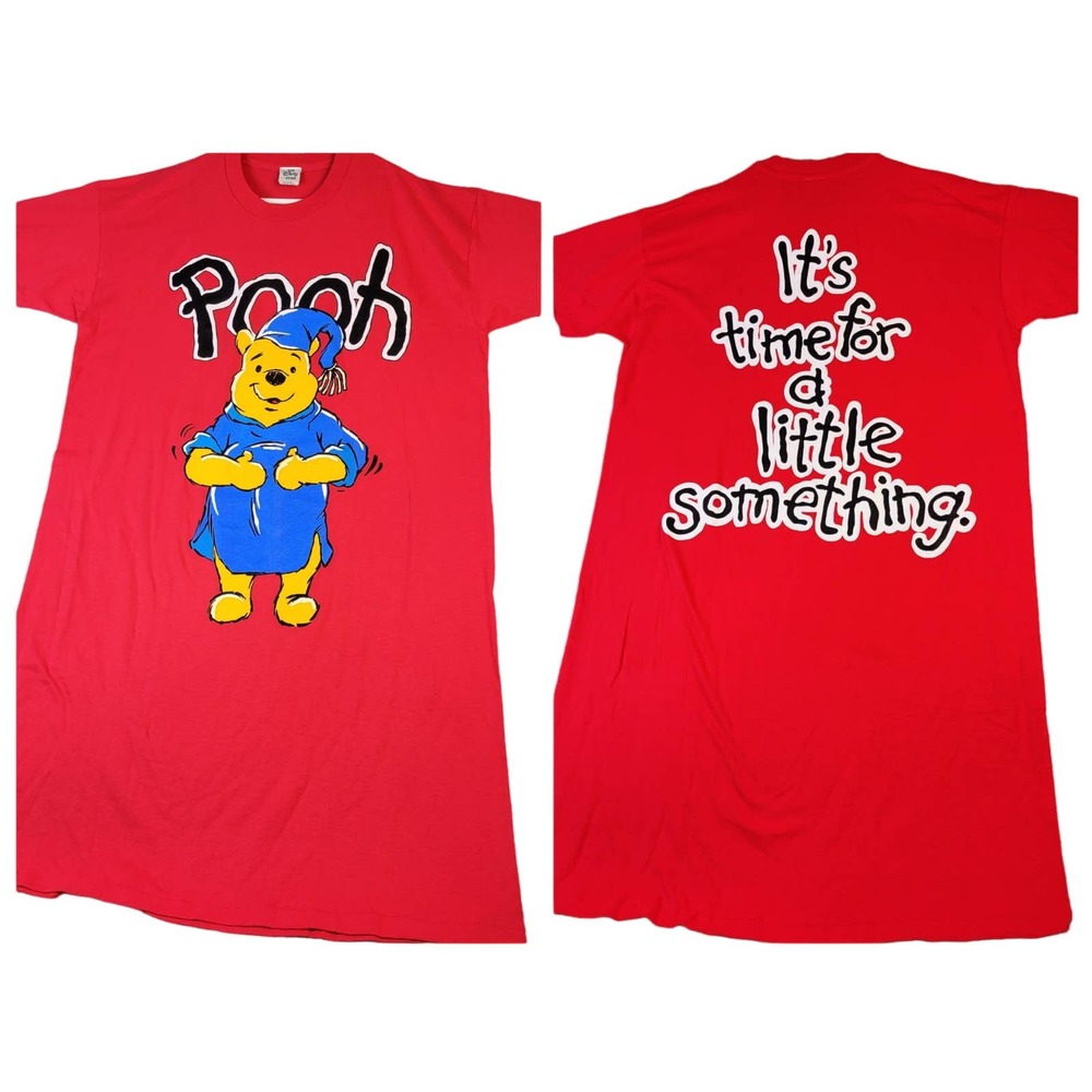 Vintage Winnie the Pooh Sleep Shirt Women's One Size Short Sleeve Oversized Red